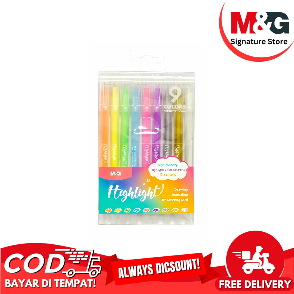

Highlight Color Gel Pen M&G Pulpen Gel Warna Set 9 Warna #AGPY5572