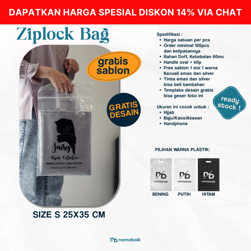 

[COD] Ziplock Bag / Klip Plong / Klip Pond S 25X35 CM Plastik Sablon Gratis Desain