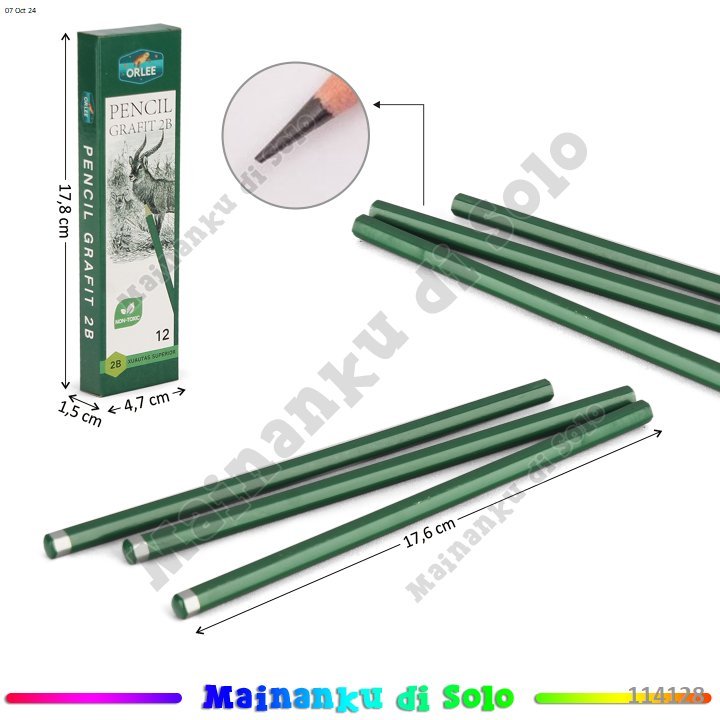 

[Mainanku] Pensil 2B Hijau 12 Pcs Orlee Pencil Grafit 2B