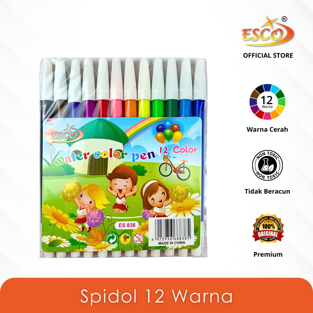 

ESCO Spidol 12 Warna / Water Color Pen ES-838