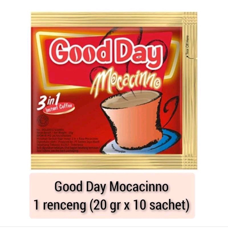 

Good Day Goodday Mocacinno Moccachino Mocca Moka 10pcs x 20gr Kopi Instan Sachet 1 Renceng Renteng