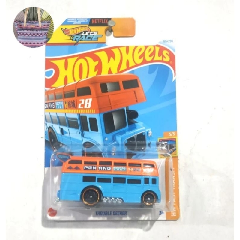 Hot Wheels Trouble Decker Blue Red biru merah bis tingkat