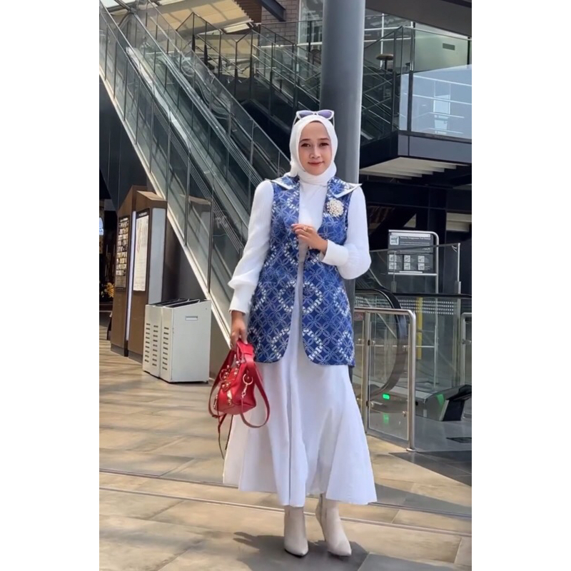 TENUN_GAYA Blazer semi jaz batik renda wanita navi atasan batik fashion wanita batik premium