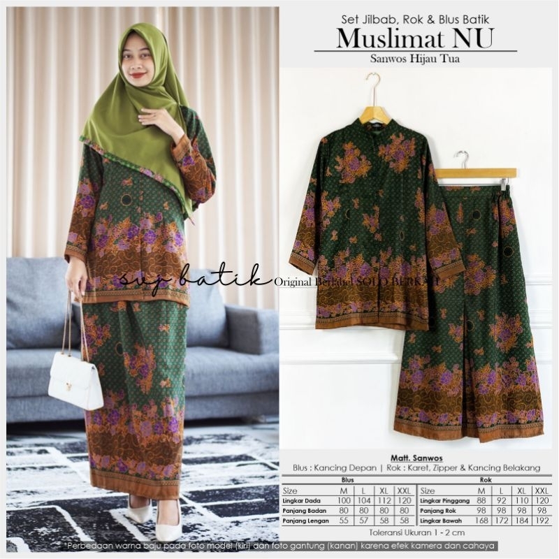 SETELAN GAMIS MUSLIMAT NU TERBARU 2025 SERAGAM BATIK PENGAJIAN WANITA NU SET JILBAB SANWOS PAYUNG