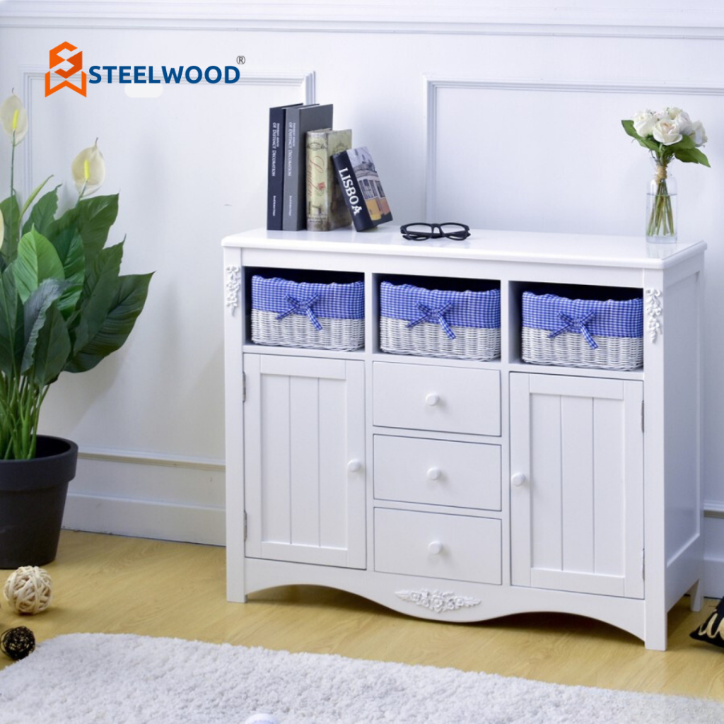 STEELWOOD || LEMARI KAYU RAK ROTAN/LACI SERBAGUNA/DRAWER ESTETIK MINIMALIS/DRAWER KAYU