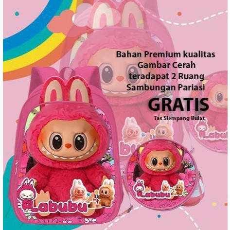 Tas Ransel Anak Perempuan Labubu FREE Tas Selempang Anak Cewek Tas Sekolah TK SD Murah