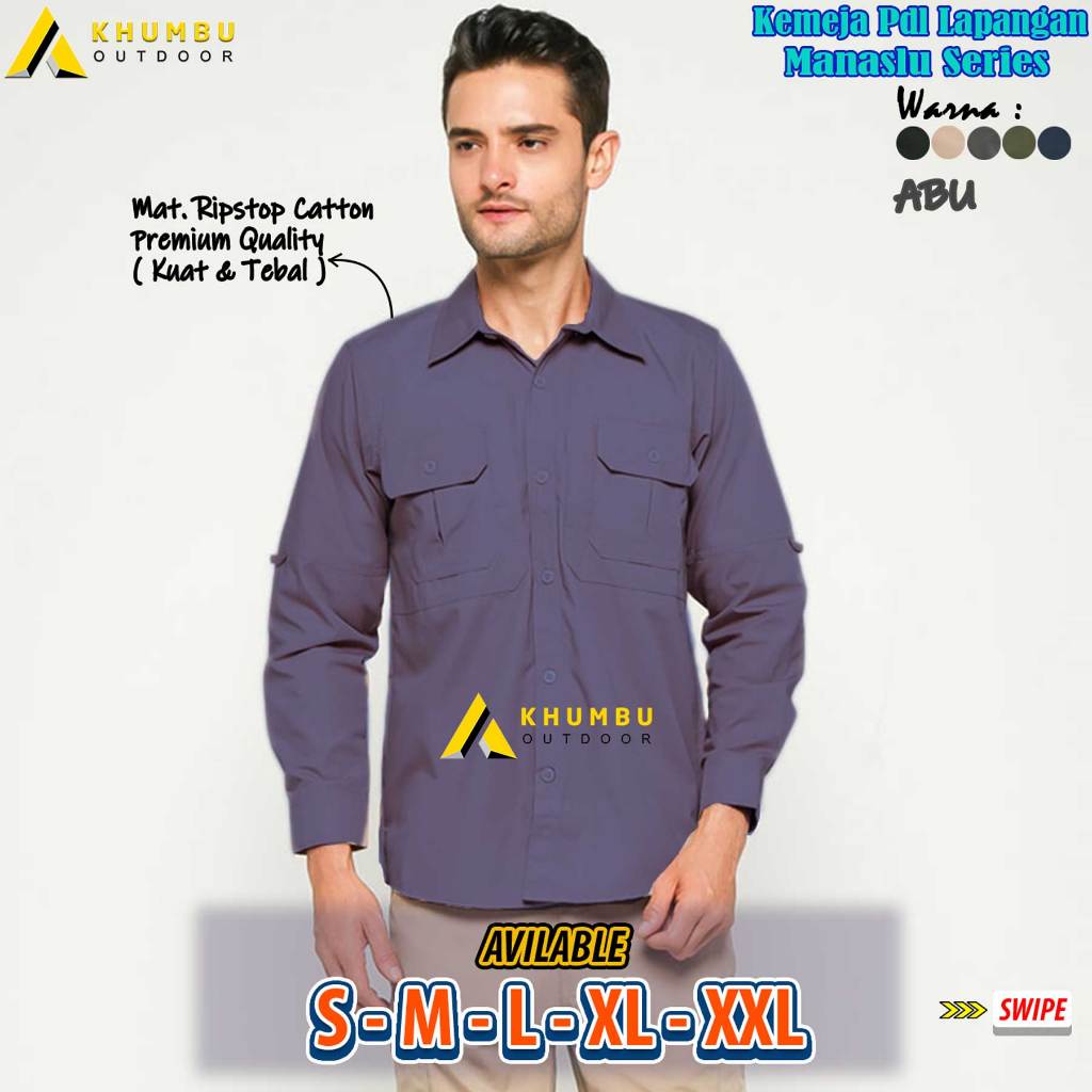 Khumbu Kemeja PDL Lapangan Manaslu Series Warna Abu-Abu | Kemeja Outdoor Double Saku
