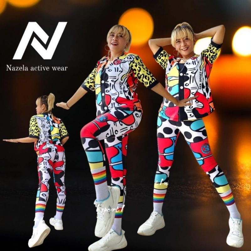 SXB SPORT BUTTON UP LENGAN PENDEK KANCING AND LEGGING WANITA