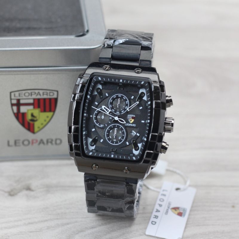 Jam tangan Pria Leopard 8018 tali rantai Tanggal Aktif