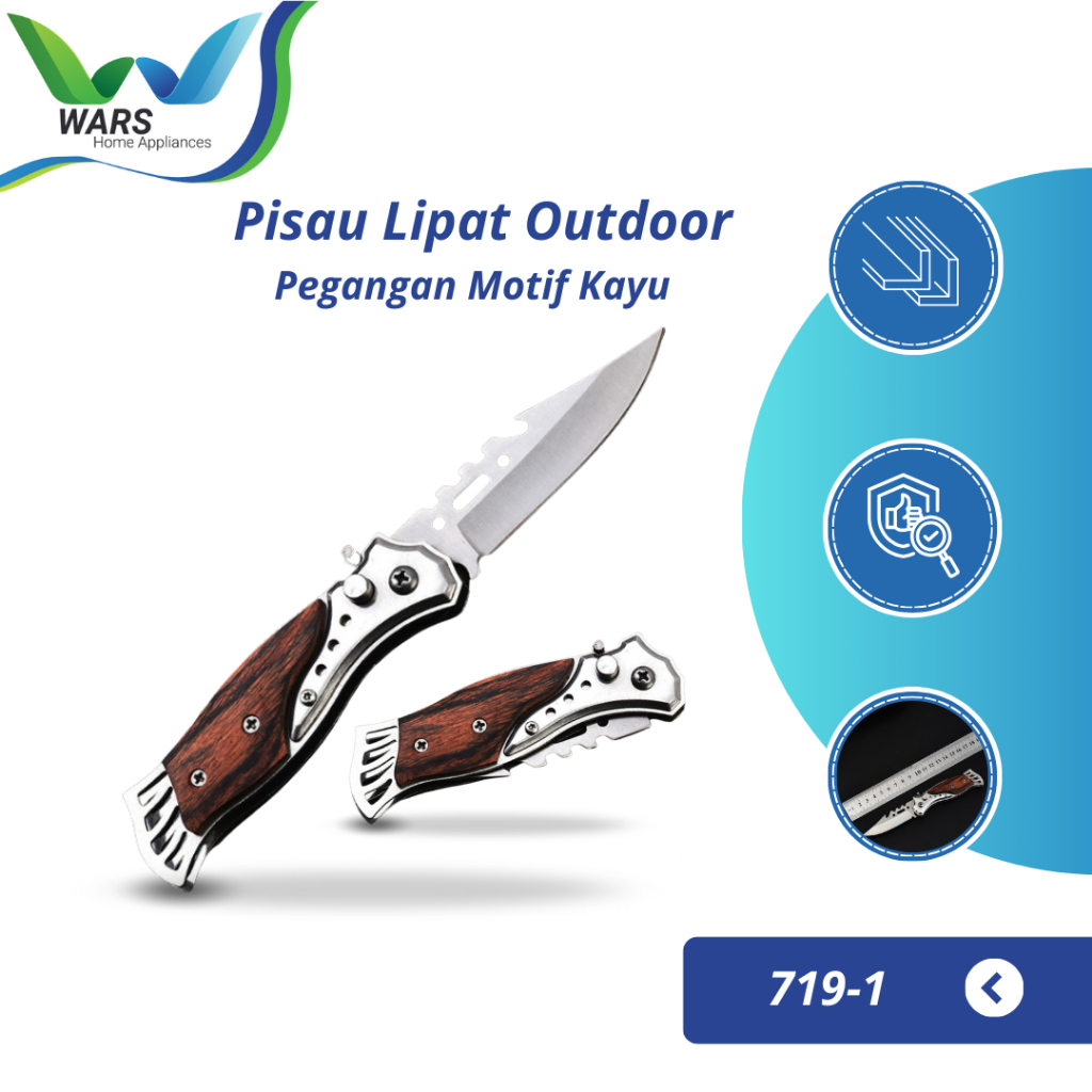 WARS Pisau Lipat Outdoor Pegangan Motif Kayu Knife Stainless Pocket Premium