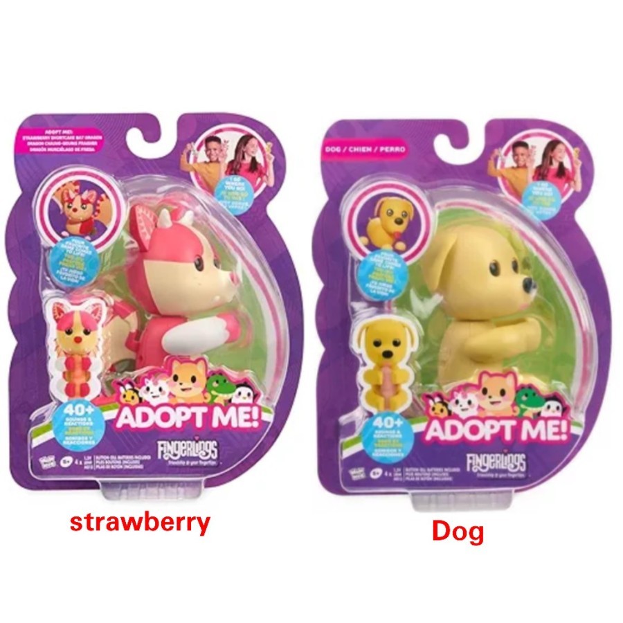 Mainan Anak Boneka Jari Fingerlings Adopt Me Strawberry & Dog Shortcake Bat Dragon 40+ Suara & Reaks