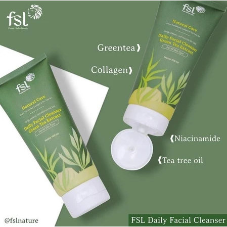 FSL DAILY FACIAL CLEANSER GREEN TEA SABUN WAJAH FSL KOLAGEN HALAL NATURAL UNTUK SEMUA JENIS KULIT