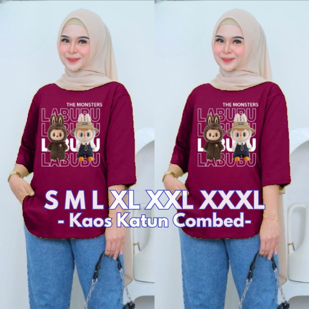 Blouse Labubu Wanita Jumbo Momolabu Top Blouse BO Bahan Kaos Katun Combed S M XL XXL XXXL Baju Atasa