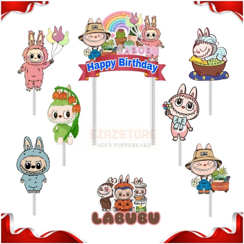 [Whispers] Labubu,topper kue Labubu, topper cake,happy birthday labubu, topper karakter Labubu