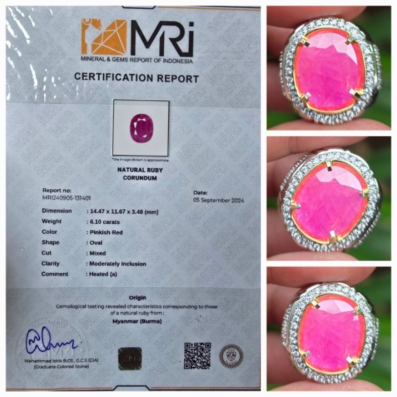 Natural Pinkish Red Ruby Burma Myanmar Sertifikat 6.10 crt