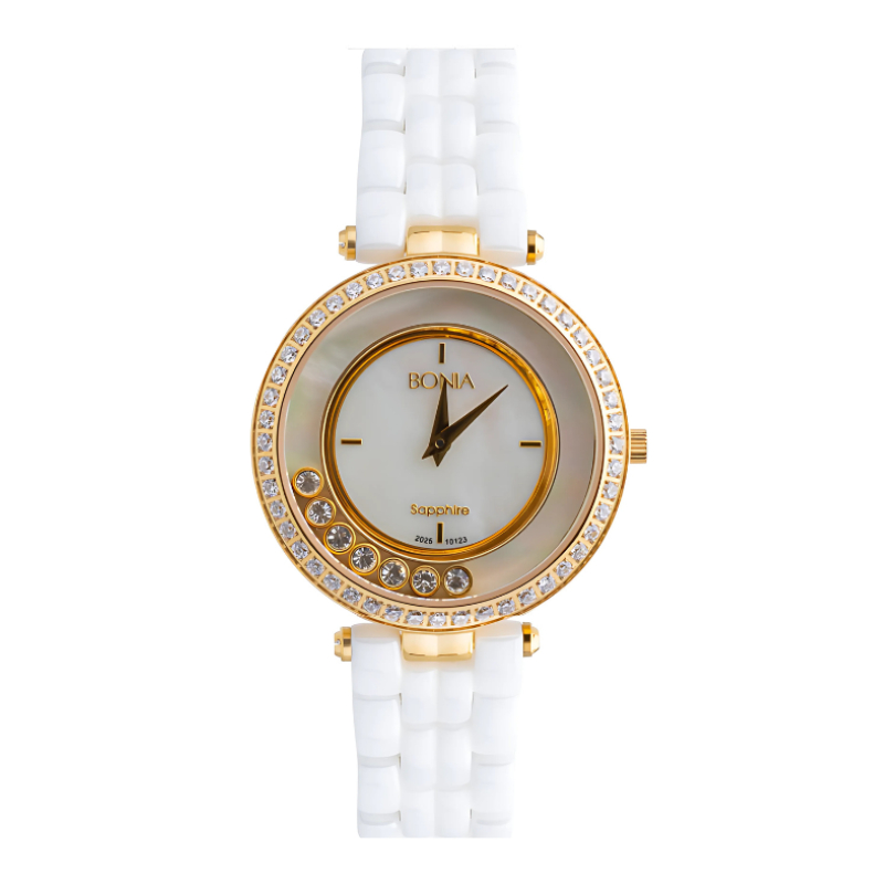 Jam Tangan Wanita Bonia Elegance White Dial Ceramic Strap Analog B10123-2257S Original