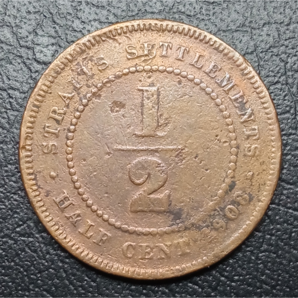 Koin Kuno Straits Settlements 1/2 Cents King Edward VII  tahun 1908