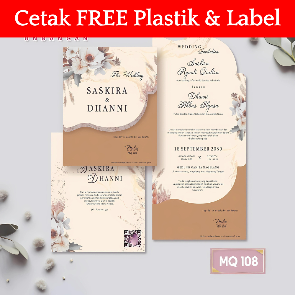 MALIQ 108 | Undangan Pernikahan Sudah Cetak Siap Pakai Gratis Plastik dan Label | Kertas Blangko Und