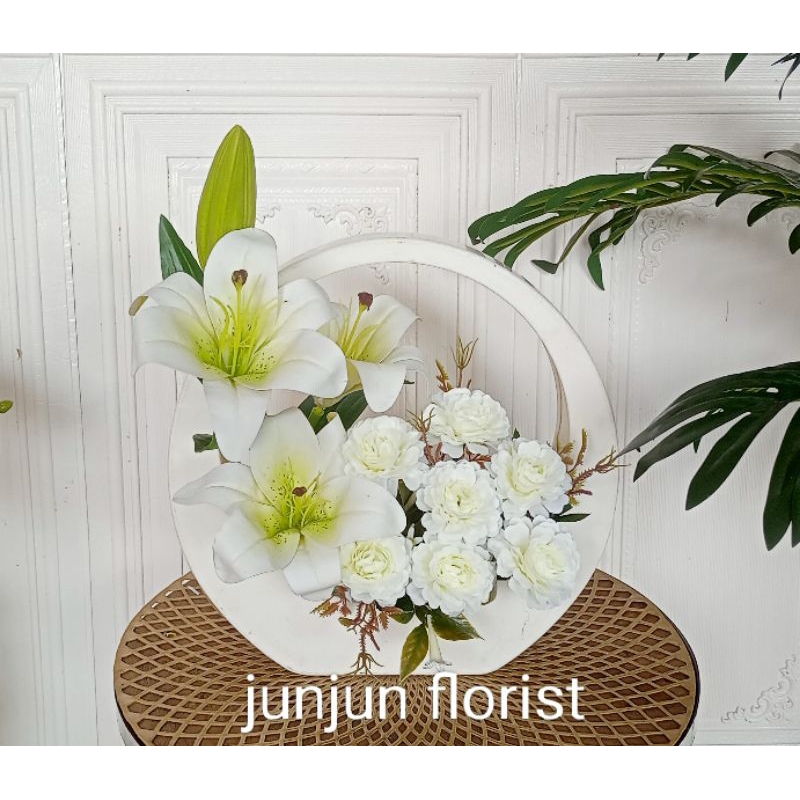 bunga Lily latex artificial mix mawar vas lingkar plastik