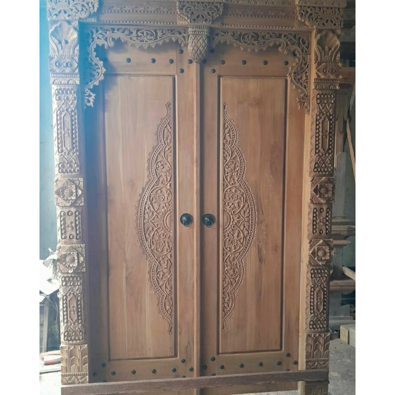 Pintu gapura gebyok /pintu gebyok minimalis modern ful kayu jati asli ukir Jepara