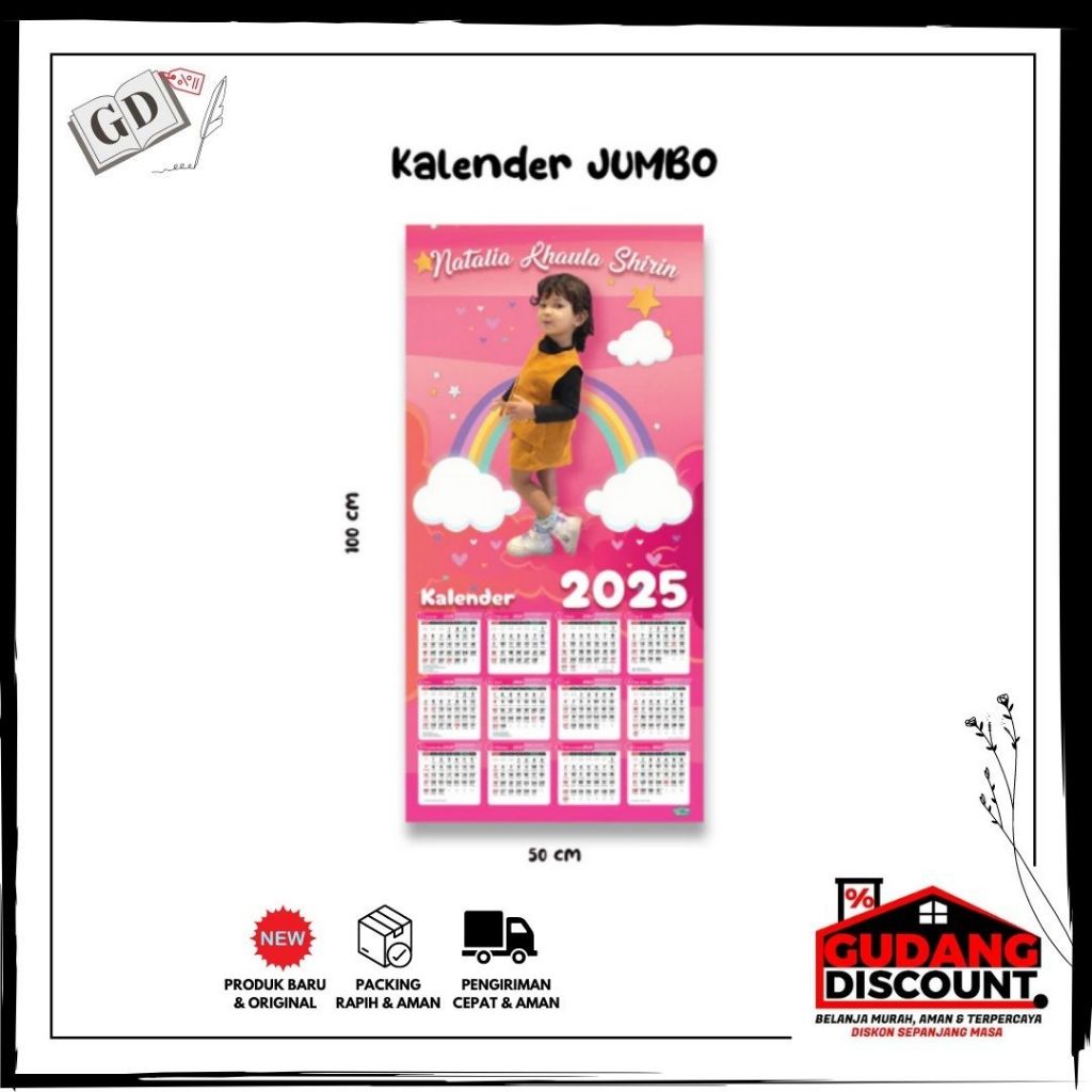 

GD//Kalender Dinding 2025 Custom Nama + Foto Desain Karakter Merah Jambu