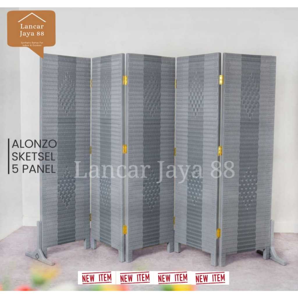 Sketsel Ruangan Rotan Sintetis 5 Pintu Tinggi 170 Cm