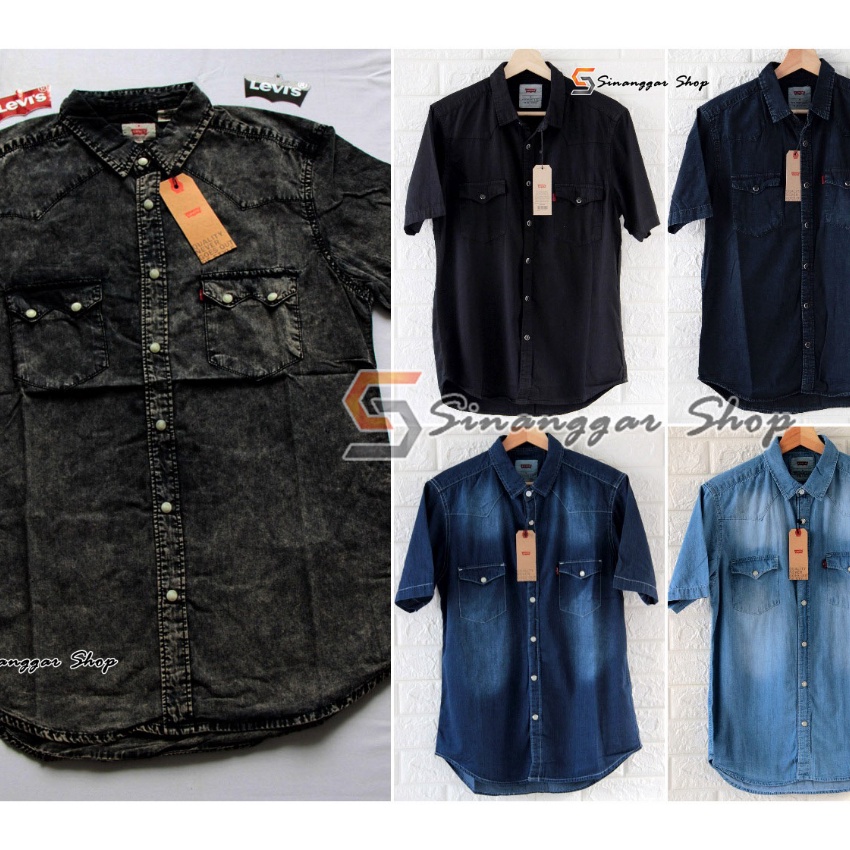 KF7 Kemeja Pria  Kemeja Pria Import  Distributor  Kemeja Jeans Lengan Pendek