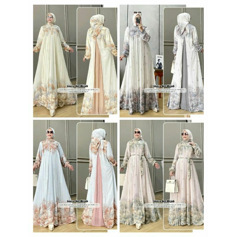 GAMIS DRESS SETELAN HIJAB INAYA SET JILBAB CERUTY BABYDOLL TERBARU KEKINIAN KONDANGAN PESTA DAILY