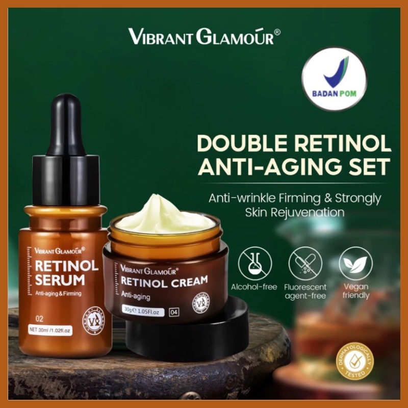 VIBRANT GLAMOUR Retinol Cream Wajah + Retinol Serum Wajah Set Anti Aging Perawatan Kulit Wajah