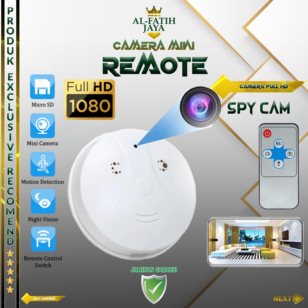 Hidden Spy Kamera CCTV Mini Non Wifi Smoke Detector IP Camera Detektor Asap Dengan Remote Control Ka