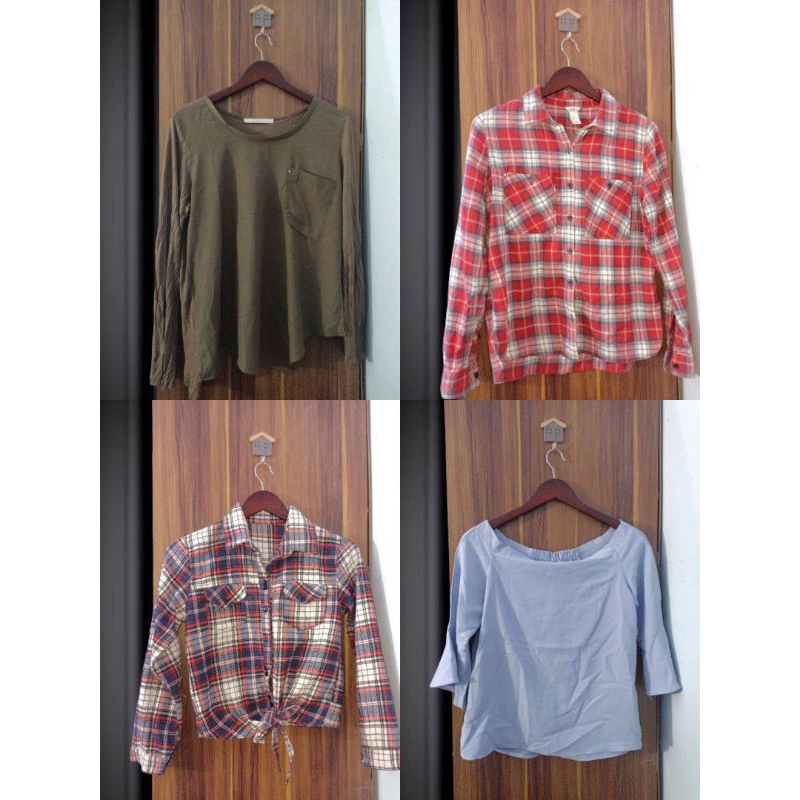 Atasan korean style murah. Forever 21, tartan checkered, Sabrina, olive, blouse