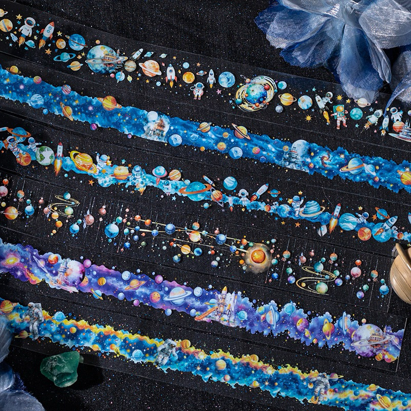 

(2AA) washi tape selotip transparan planet galaksi antariksa astronot galaxy astronout journaling