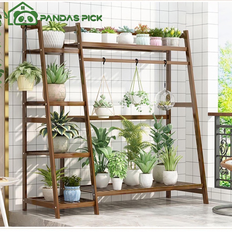 Rak bunga  Rak Susun Rak Kayu 4/5 Tingkat Rak Penyimpanan Balkon Kayu Ukuran Besar Pot Bunga Stand
