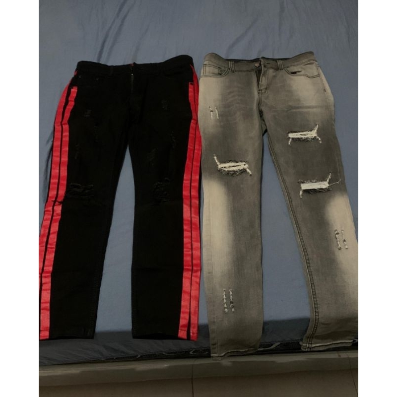 Celana Rucas Red Stripes Denim & Uprise Crown Grey