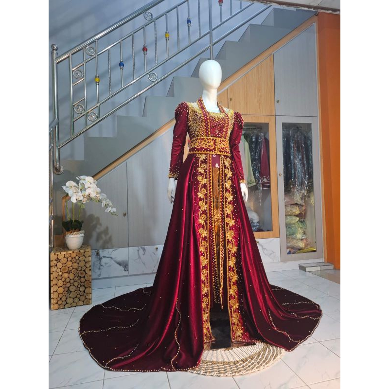 kebaya kutu baru bludru marun pengantin kebaya 2 in 1