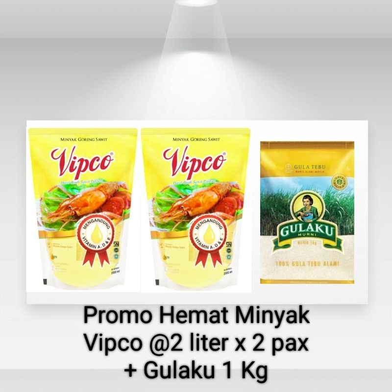 

VIPCO Minyak Goreng 2 Liter Twin Pack Bundling Gulaku 1 kg