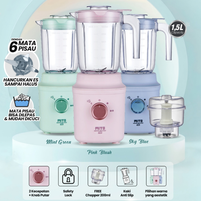 MITO BL300 Blender + Chopper 1.5 Liter 2in1 6 Mata Pisau MITOCHIBA Mega Blend Pro