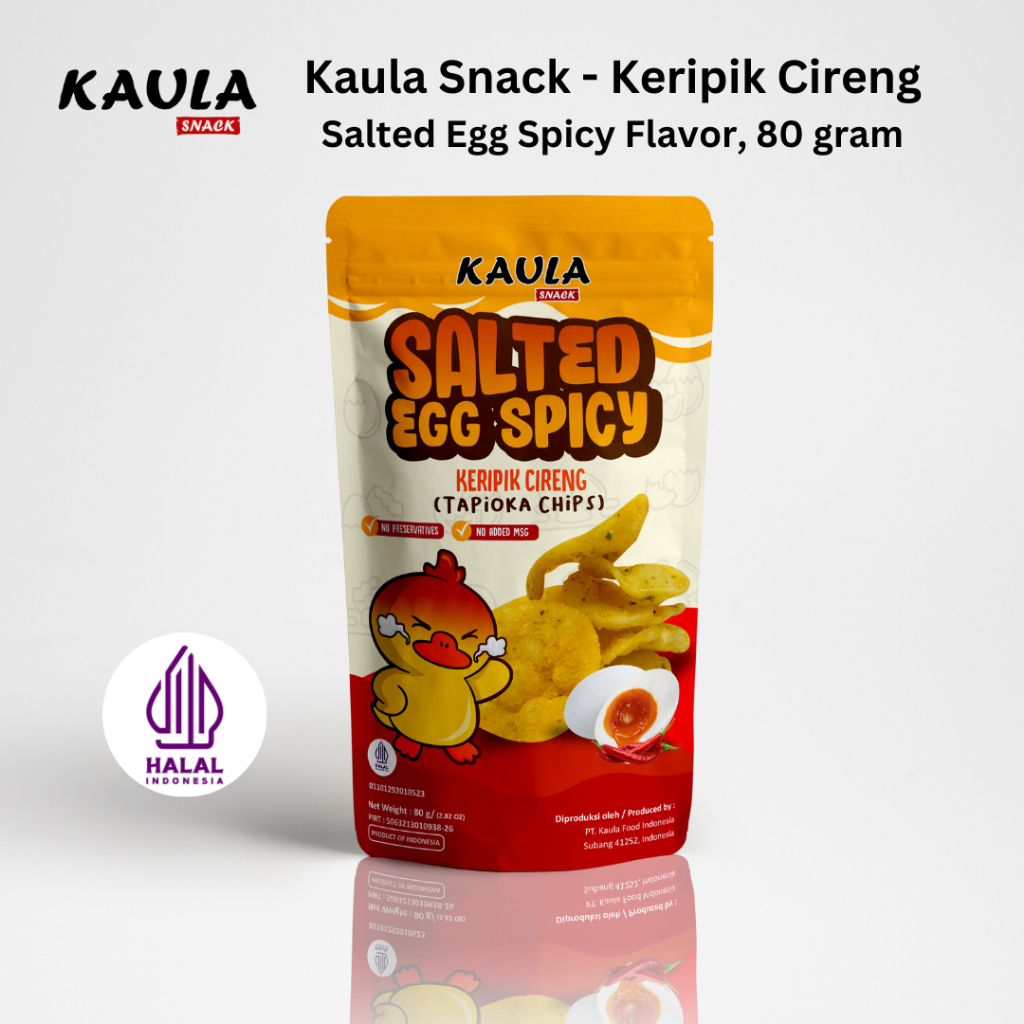 

Kaula Snack Keripik Cireng Tapioca Chips Salted Egg Spicy, 80 gram