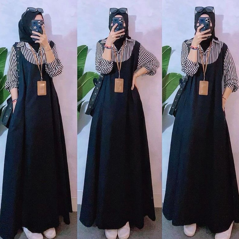 Penjualan Mutu  Terbaru ALBA MAXY Baju Gamis Overall Mix Katun Salur Gamis Wanita Remaja Dewasa Keki