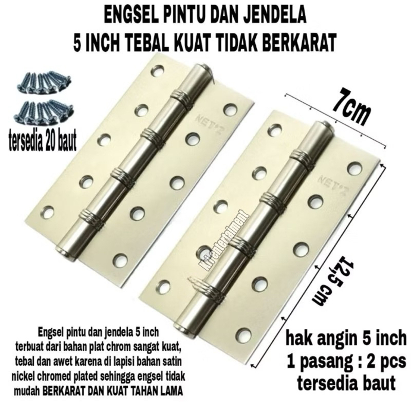 Engsel 5 Inch / Engsel Lubang 5 / Engsel Daun Pintu Besar & Pintu Kupu tarung