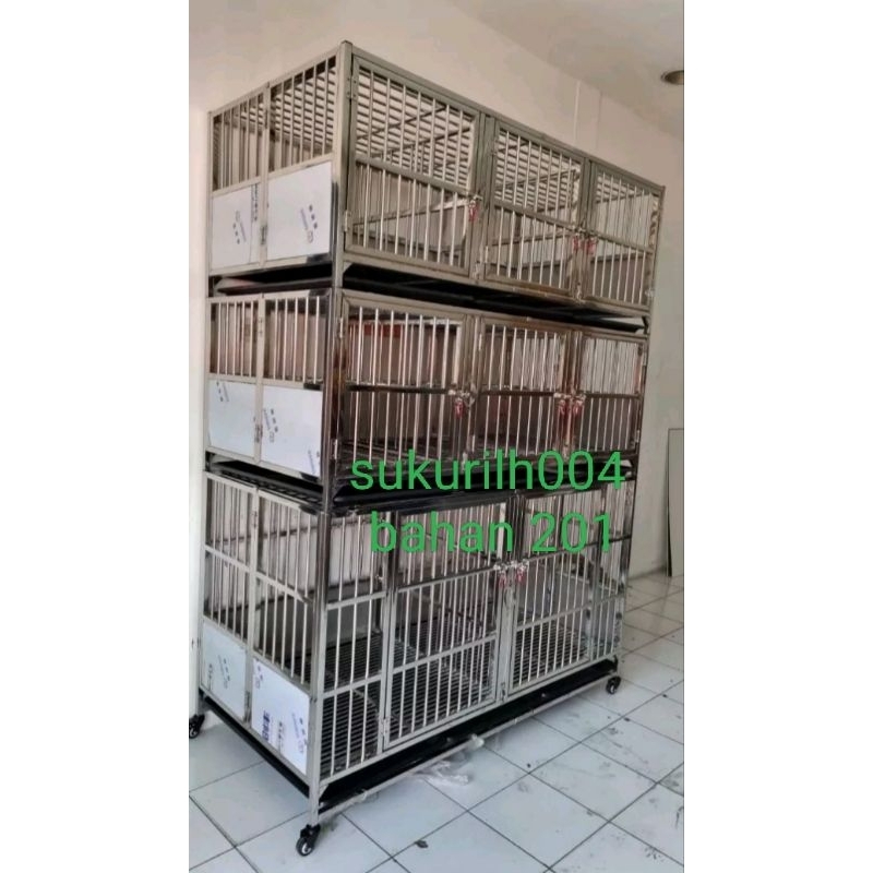 Kandang anjing stainless steel tipe 201 UK 155x75x215/kandang anjing 3 tingkat
