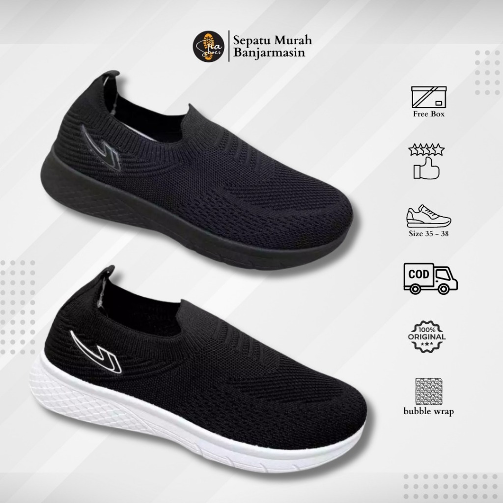 SEPATU NEW ERA WINNER I SEPATU NEW ERA ORIGINAL SLIP ON I Sepatu Rajut Hitam Polos dan Hitam Putih