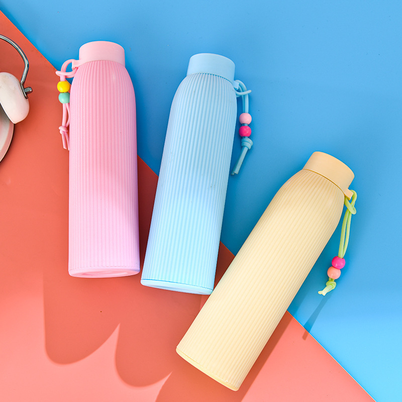 Tumbler Botol Kaca Lapis Plastik Warna Macaron Pastel 400ml 2237