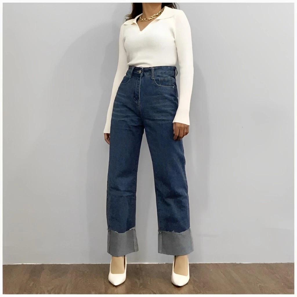 MENTARI CELANA JEANS KULOT WANITA LIPAT BAWAH