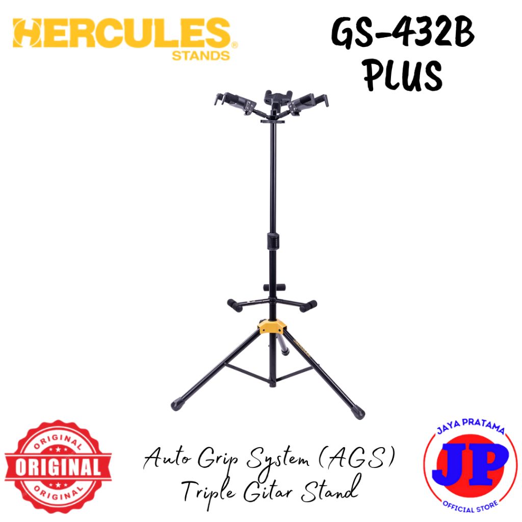 Hercules Stand GS432B Plus Auto Grip System (AGS) Triple Gitar Stand, Foldable Backrest Hercules GS-