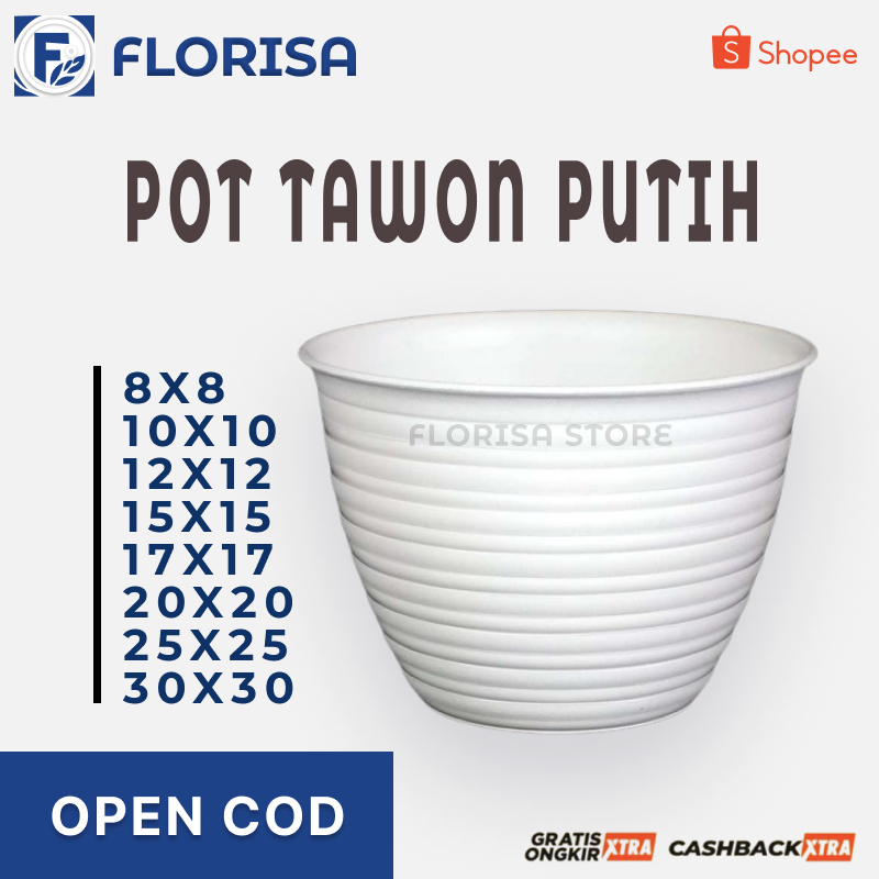 FLORISA - Pot Bunga Tawon Putih Hitam Coklat Merah Bata Ukuran 8CM 10CM 12CM 15CM 18CM 20CM 21CM 25C