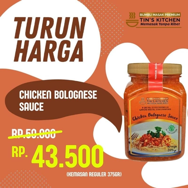 

Saus Chicken Bolognese TIN'S KITCHEN Bumbu Masak Instan Premium Praktis Enak Sehat Tanpa Pengawet Cita Rasa Resto 375gr