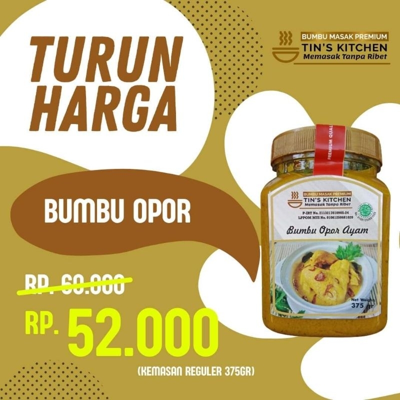 

Bumbu Opor /TIN'S KITCHEN/Bumbu Masak Instant/Bumbu Premium Praktis Enak Sehat Tanpa Pengawet Cita Rasa Resto 375gr