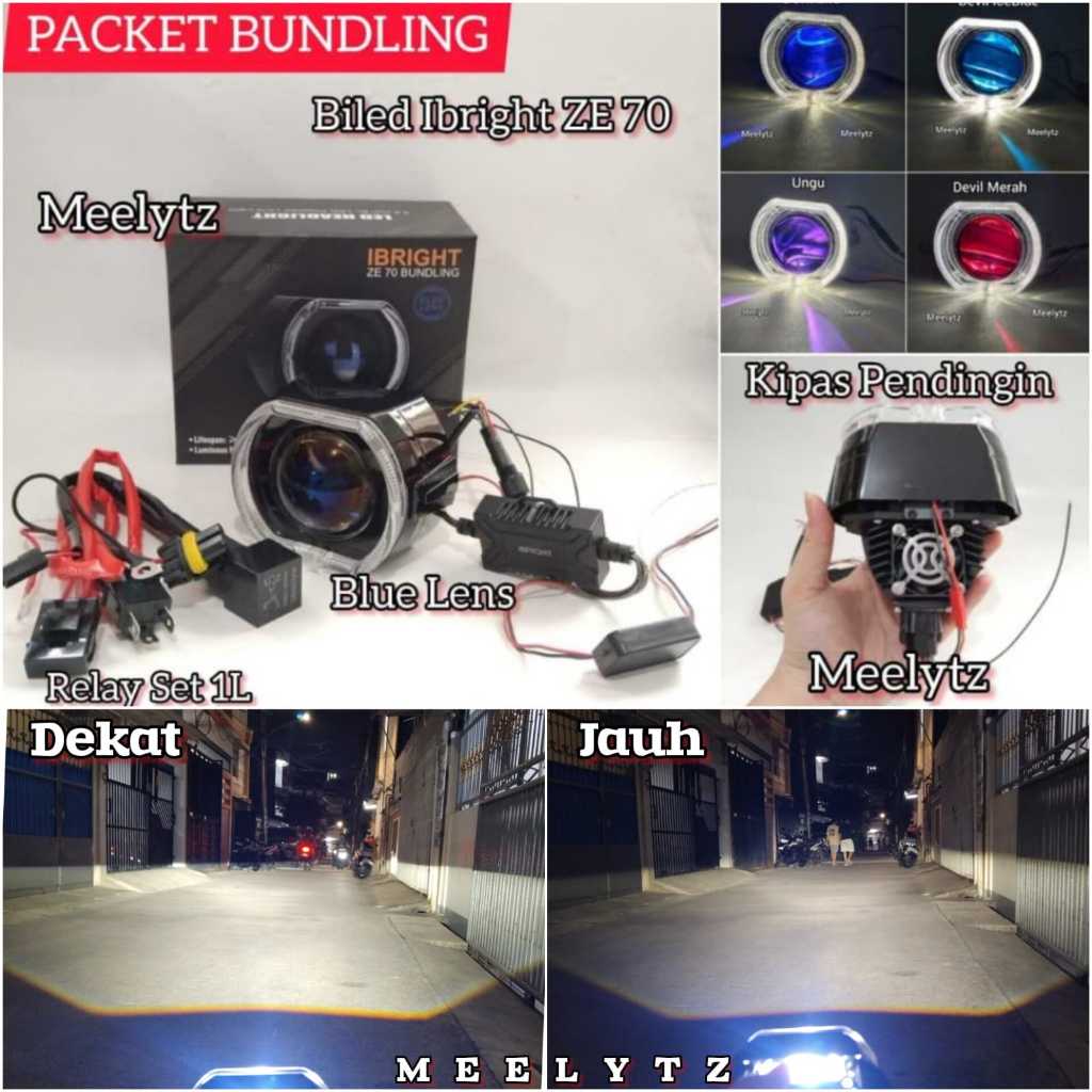 Packet Bundling LED Biled Projector IBRIGHT ZE 70 Blue Lens Shroud Relay Set Lampu Motor mobil