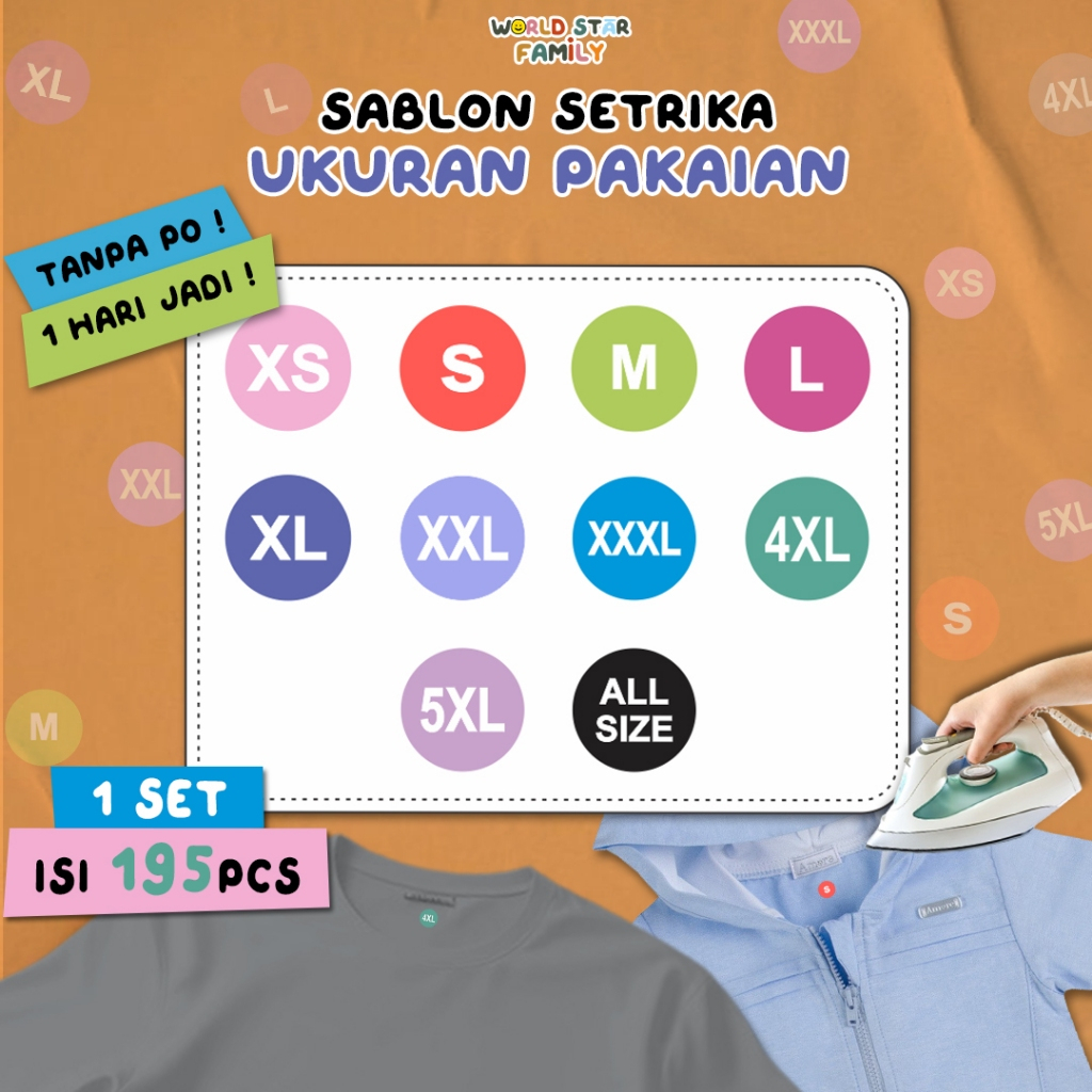 

WSF Stiker kain 1 set Isi 195pcs Sablon Setrika Sticker Label Size Baju Stiker Ukuran Pakaian Bundar Stiker Label Tempel Bulat Size